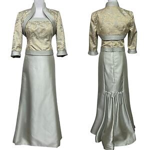 EUC - Vintage JS Collections 3 Piece Silvery Blue Brocade Formal Outfit